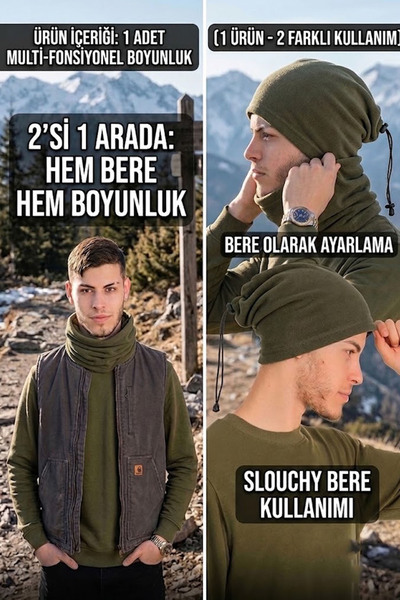 Ritagarcia Erkek Polar Boyunluk Bere 2'si 1 Arada İpli Ayarlanabilir Çok Amaç...