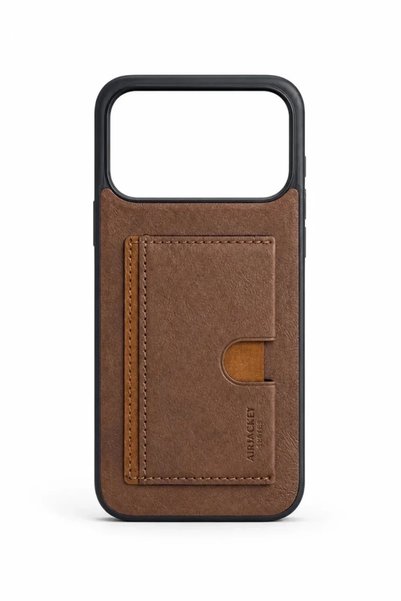 PiyasaSepeti iPhone 17 Pro Max Luxury Case with Card Holder and Stand, Brown