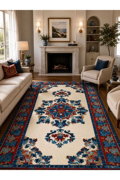 YTR HOME Dijital Baskı Yıkanabilir Kaymaz Taban Dekoratif Salon Mutfak Halısı...