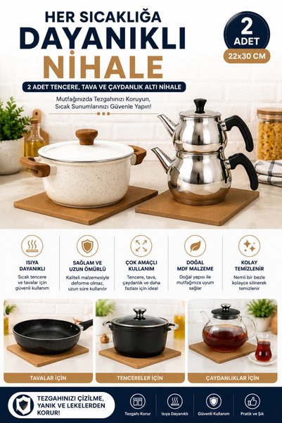 Welly Jones 2 Pieces of Pot, Pan, Teapot Trivets 22X30 cm Mdf Hot Pad Kitchen Countertop Protector.