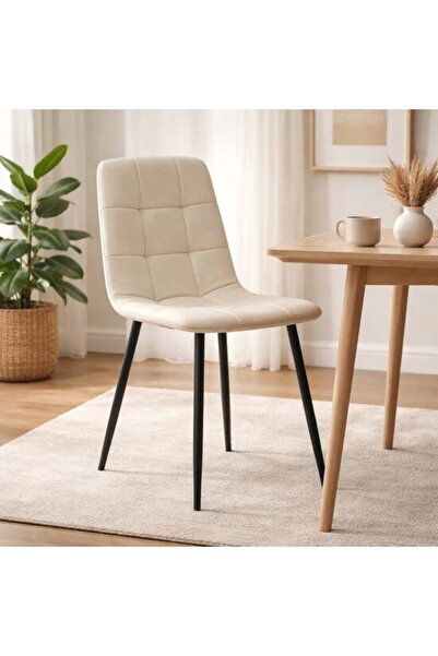 Solplant Scaun bucatarie/living, , Kara, catifea bej, picioare metal negru, 4...