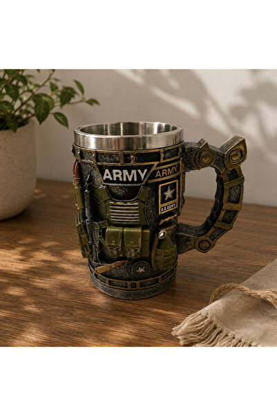 Mihristore ARMY Motifli Çelik Kupa Army Temalı Kupa Hediyelik Army Kupa Bardak