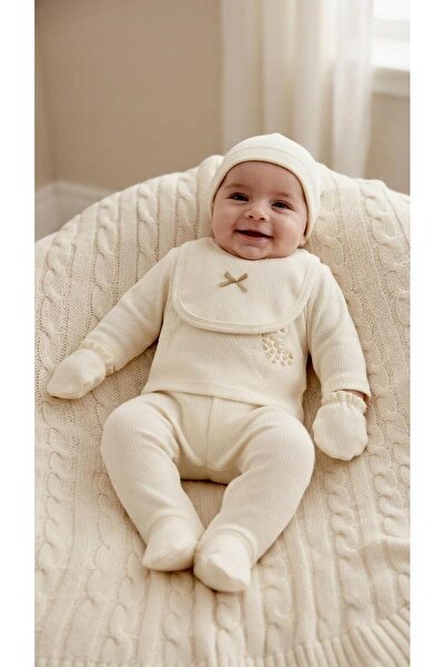 Sinem Çeyiz Bbtf 20103 Cream Rabbit Heart Ribbed Newborn Hospital Release 5-P...