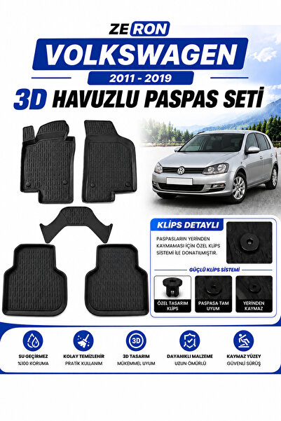 Oto Çizgi Volkswagen Jetta 2011-2019 3D Havuzlu Paspas Seti Su Geçirmez Kaymaz Siyah 5 Parça