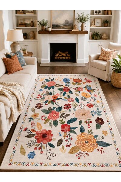 YTR HOME Dijital Baskı Yıkanabilir Kaymaz Taban Dekoratif Salon Mutfak Halısı...