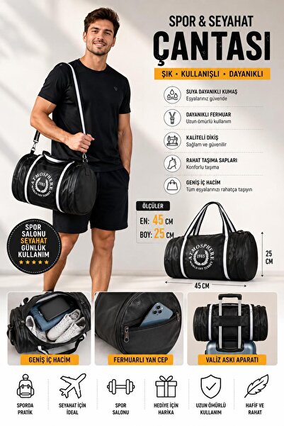 Sofia Men's Black Sports Travel Large Internal Volume Duffle Bag