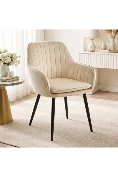 Solplant Scaun stil fotoliu bucatarie/living, , Lugo, catifea bej, picioare m...