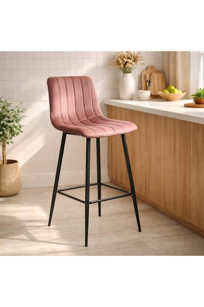 Solplant Scaun de bucatarie/bar, , Pozza, catifea roz, picioare metal negru, ...