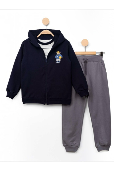 MiniCo Set 3 piese băieți cu hanorac, tricou și pantaloni de trening