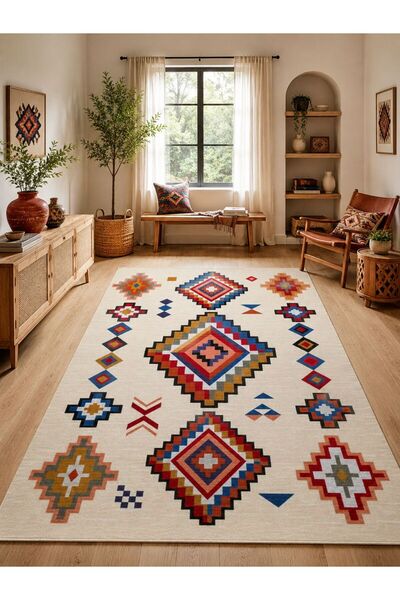 YTR HOME Dijital Baskı Yıkanabilir Kaymaz Taban Dekoratif Salon Mutfak Halısı...