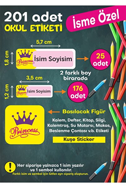 MEG DİJİTAL Okul Etiketi Kişiye Özel Okul Etiketi Kalem Defter Etiketi İsimli...