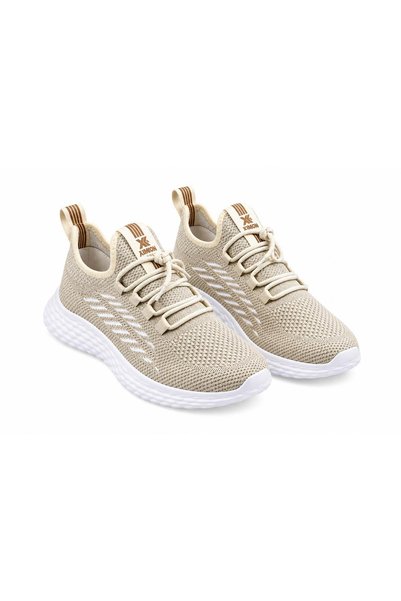 UZN AYAKKABI Men's Cream Beige Daily Comfortable Sole Flexible Knitwear Fabric Sports Shoes