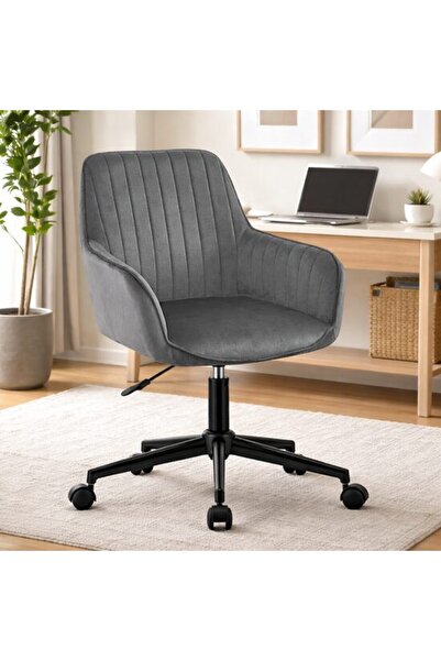 Solplant Scaun de birou, , Roxy, rotativ, catifea, gri si negru, 60x65x80-89 cm