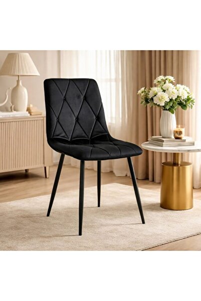 Solplant Scaun bucatarie/living, , Libra, catifea neagra, picioare metal negr...
