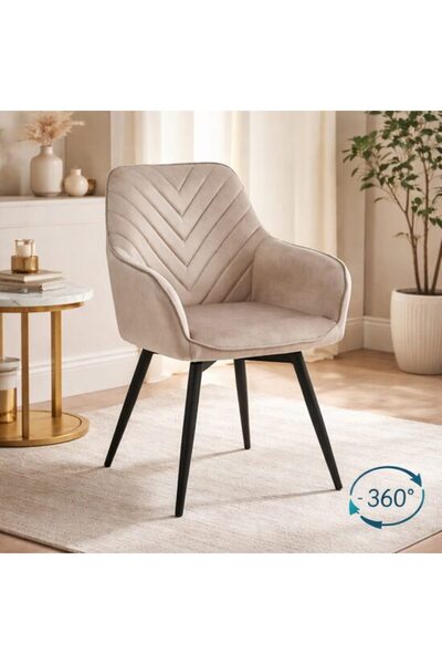 Solplant Scaun stil fotoliu bucatarie/living, , Nana, rotativ, catifea bej in...