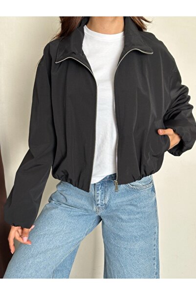 franky B Women's Stand Collar Zippered Crop Jacket