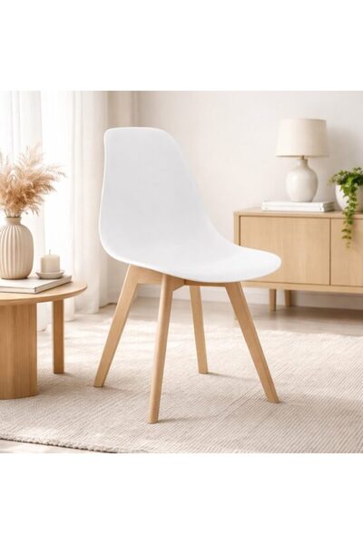 Solplant Scaun bucatarie/living, , Kito, PP alb, picioare lemn natur, 46x54.5...