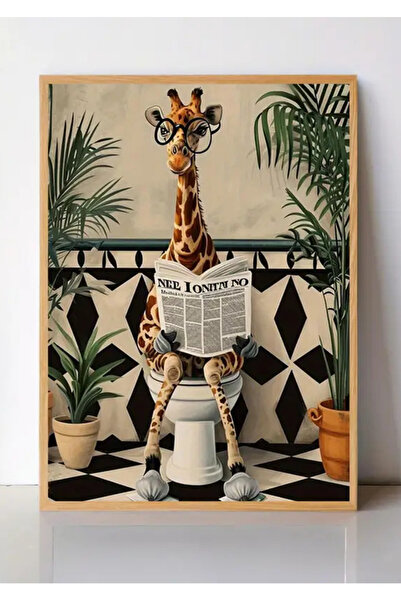 NT Handmade Natural Wooden Framed Funny Giraffe Wall Decor Bathroom Toilet De...