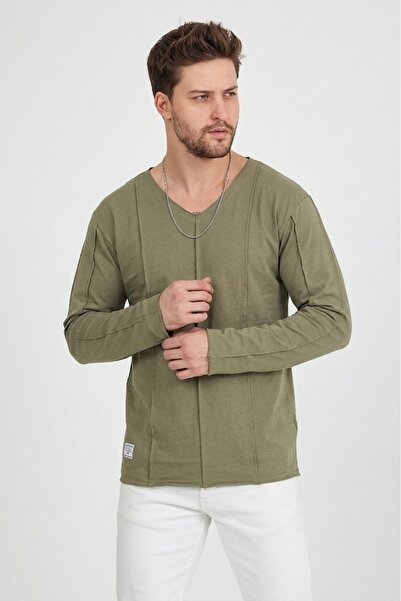 rammers V-Neck Stripe Detailed Filthy Cut Long Sleeve T-Shirt