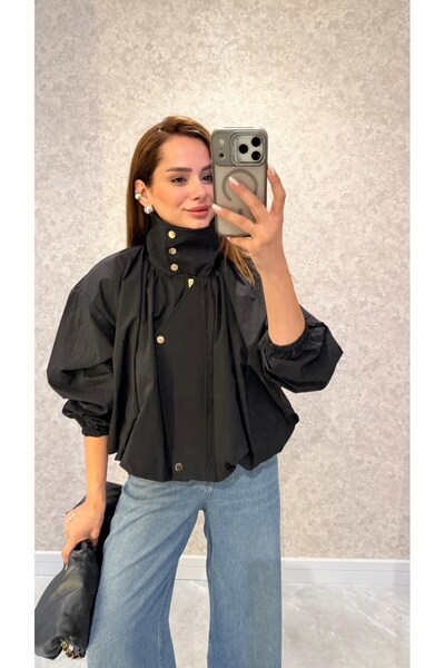 pelin yıldız butik Siyah Vespera Dik Yaka Tasarım Ceket