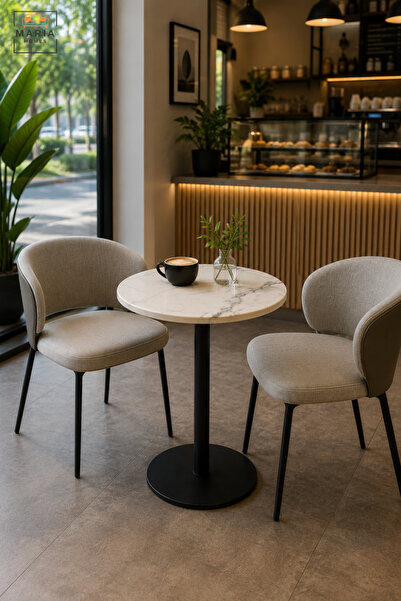 MARIA HOMES طاولة مقهى دائرية حديثة بسطح أبيض وقاعدة سوداء وتصميم بسيط، طاولة...