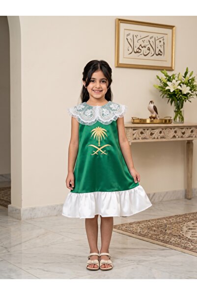 Generic Brand National Day Dress 96 Girls Fancy Comfortable Fit Green Color E...