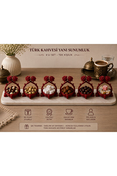 ozl3D Kırmızı Güllü Lokumluk 6’lı Set