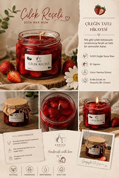 arbies beauty El Yapımı Reçel Görünümlü Jel Mum – Dekoratif Mum çilek-limon-m...