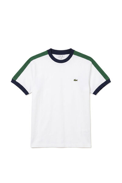 Lacoste White Color Block Regular Fit Crew Neck Short Sleeve Men's T-Shirt