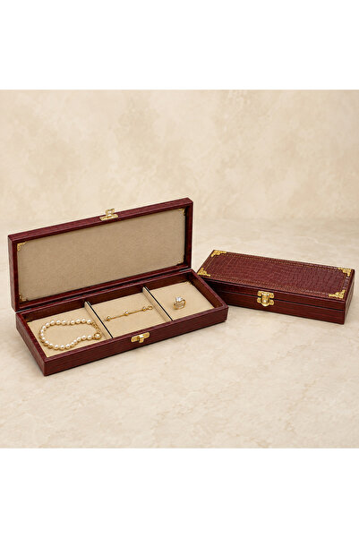 Atak Hediyelik Burgundy Leather Covered Jewelry and Accessory Storage Box – G...