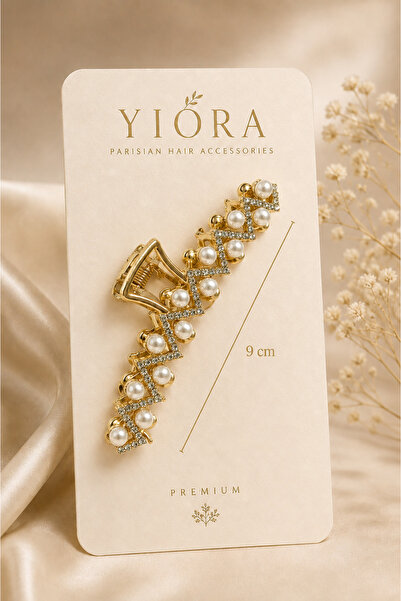 yiora Imported Premium Pearl and Zircon Stone Gold Metal Clasp 9 cm – Stylish...