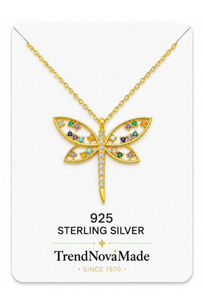 925 Ayar Gümüş Renkli Taşlı Kelebek Kolye GOLD