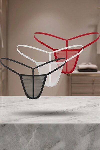 3 Renk Transparan Tül String Tanga