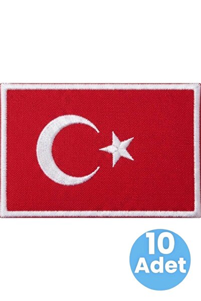 Tezzgelsin Turkish Flag Rectangular Embroidery Emblem 5X7 Cm. 10 Pieces
