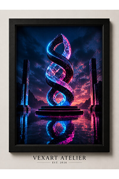 Fütüristik Neon Soyut Tablo – Mavi Pembe Modern Geometrik Duvar Posteri – Çerçeveli Çerçevesiz A3 A4 A5