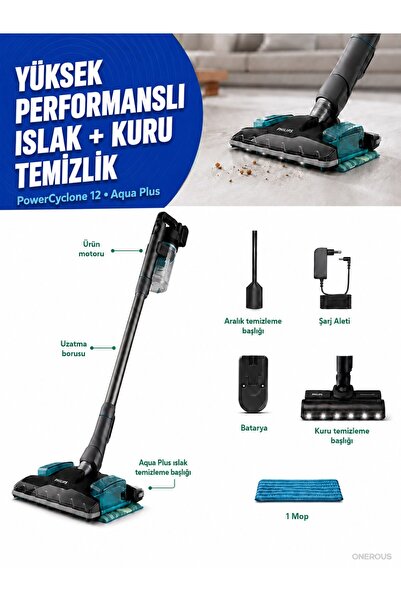 Philips Yeni 25,2 V Kuru Süpürme ve Islak Silme Özellikli Kablosuz Dikey Süpü...
