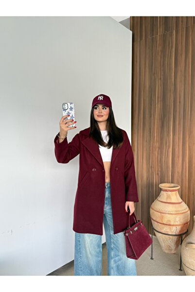 LB Laluna Butik Women's Buttoned Lined Short Cashmere Coat