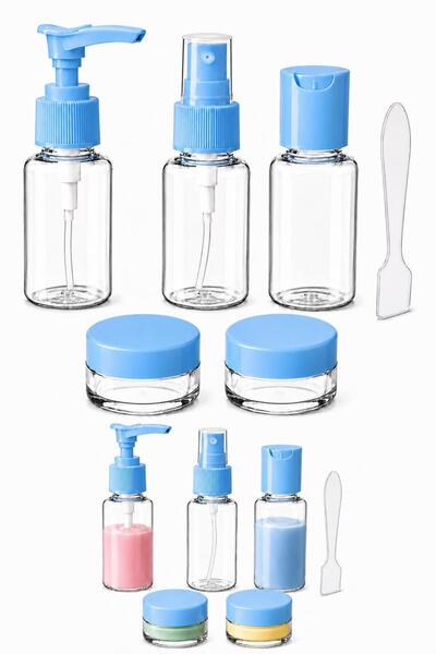 jetfast مجموعة زجاجات مستحضرات التجميل المكونة من 6 قطع باللون الأزرق مع حقيب...