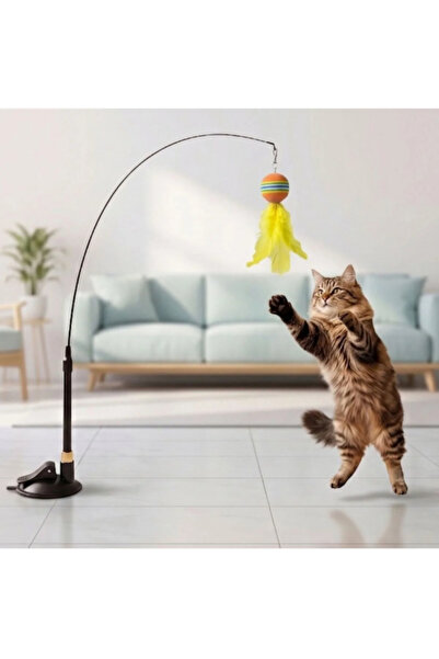 mywarehouse Vantuzlu Kauçuk Toplu Kedi Oyun Oltası 90 cm