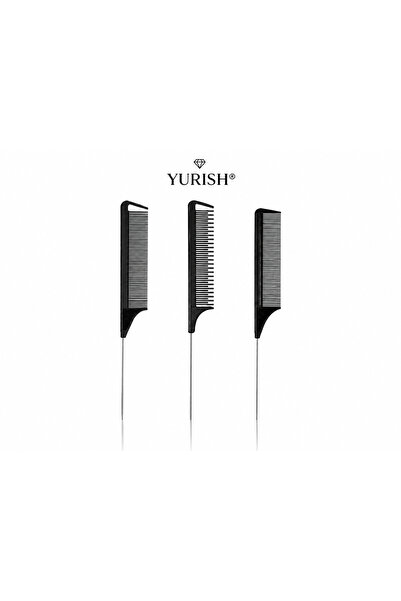 YURISH 3'lü Metal Saç Ayırma Saplı Profesyonel Krepe Tarağı