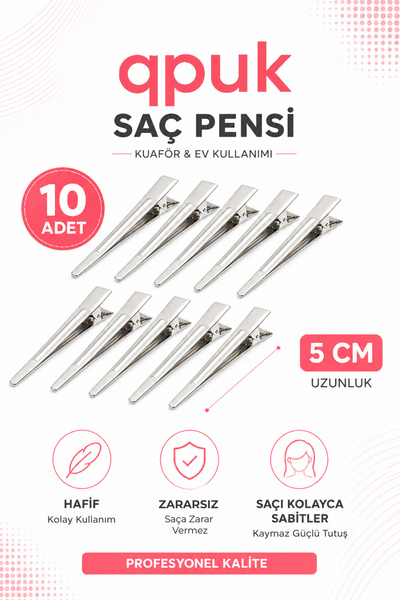 qpuk 10 Adet Saç Pensi 5 cm Kuaför Fön Pensi – Alüminyum Saç Tutucu, Toka Pen...