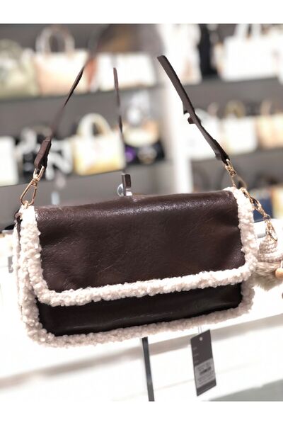 KRISTE BELL Furry Women's Hand and Shoulder Bag Medium Size with Flap