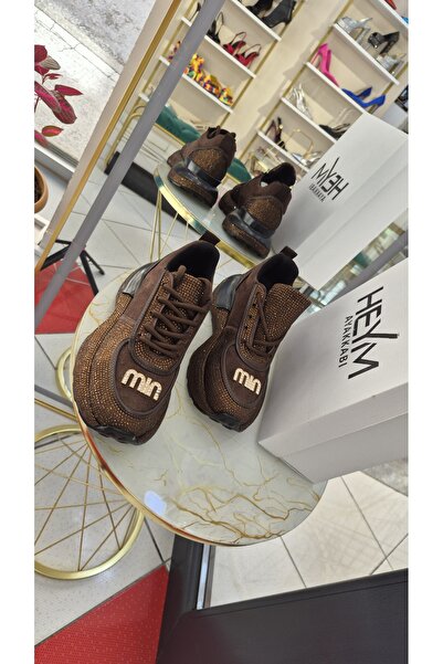 HEYM AYAKKABI Kahverengi&Siyah Taşlı Kalın Tabanlı Şık Spor Ayakkabı / Sneaker