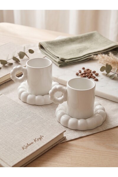 seda seramik Fluffy Ring Handle Bubble Double Espresso and Cup Set -140 ml