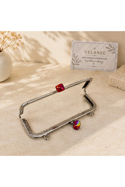 velanee Gümüş Renk Kırmızı Renkli Metal Çanta Klipsi 10,5 cm