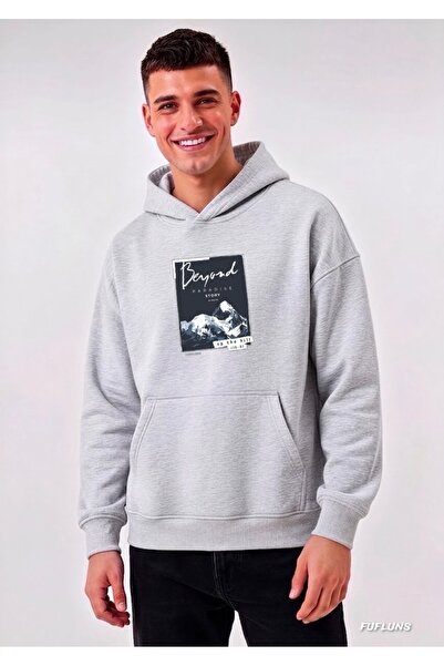 FUFLUNS Beyond Paradise Printed Oversized Men's Hooded Sweatshirt