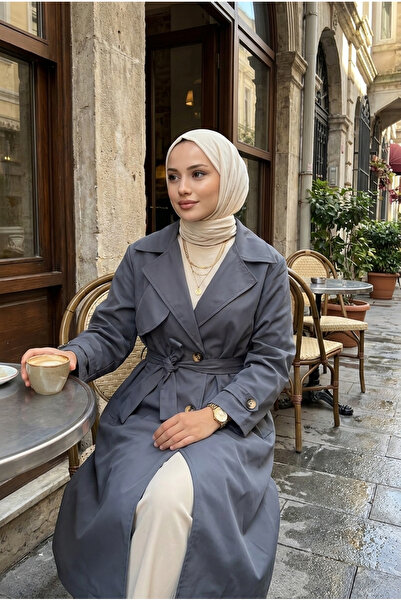 Kirazca Butik معطف نسائي من إيرث مونثي فور وومن – معطف ترينك مقاوم للماء مع حزام