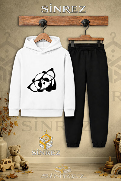 SİNREZ Children's Unisex Single Panda Glasses Black and White Printed Hooded ...