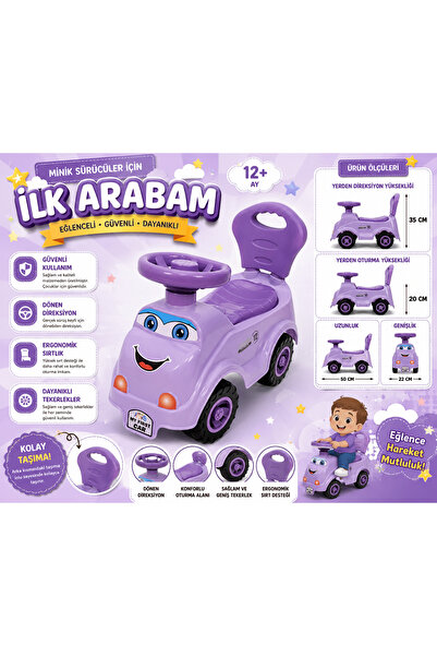 SUDESA OYUNCAK 12+ AY İLK ARABAM MOR BİNMELİ OYUNCAK ARABA DİREKSİYONLU ÇOCUK...