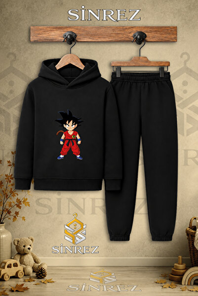 SİNREZ Children's Unisex Single Goku Flat-Footed Single-Printed Hooded Tracks...